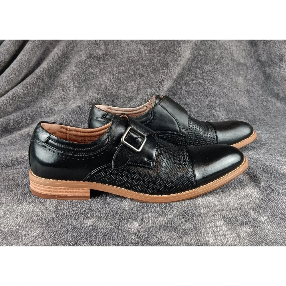 Stacy Adams Mens Black Leather Monk Strap Dress Shoes Size‎ 7.5M